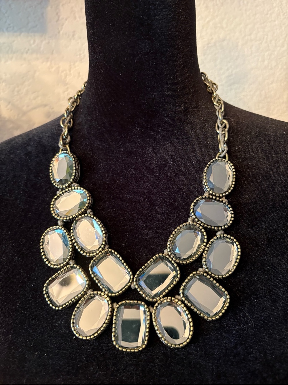 Silver-Tone Faceted Mirror Bib Necklace